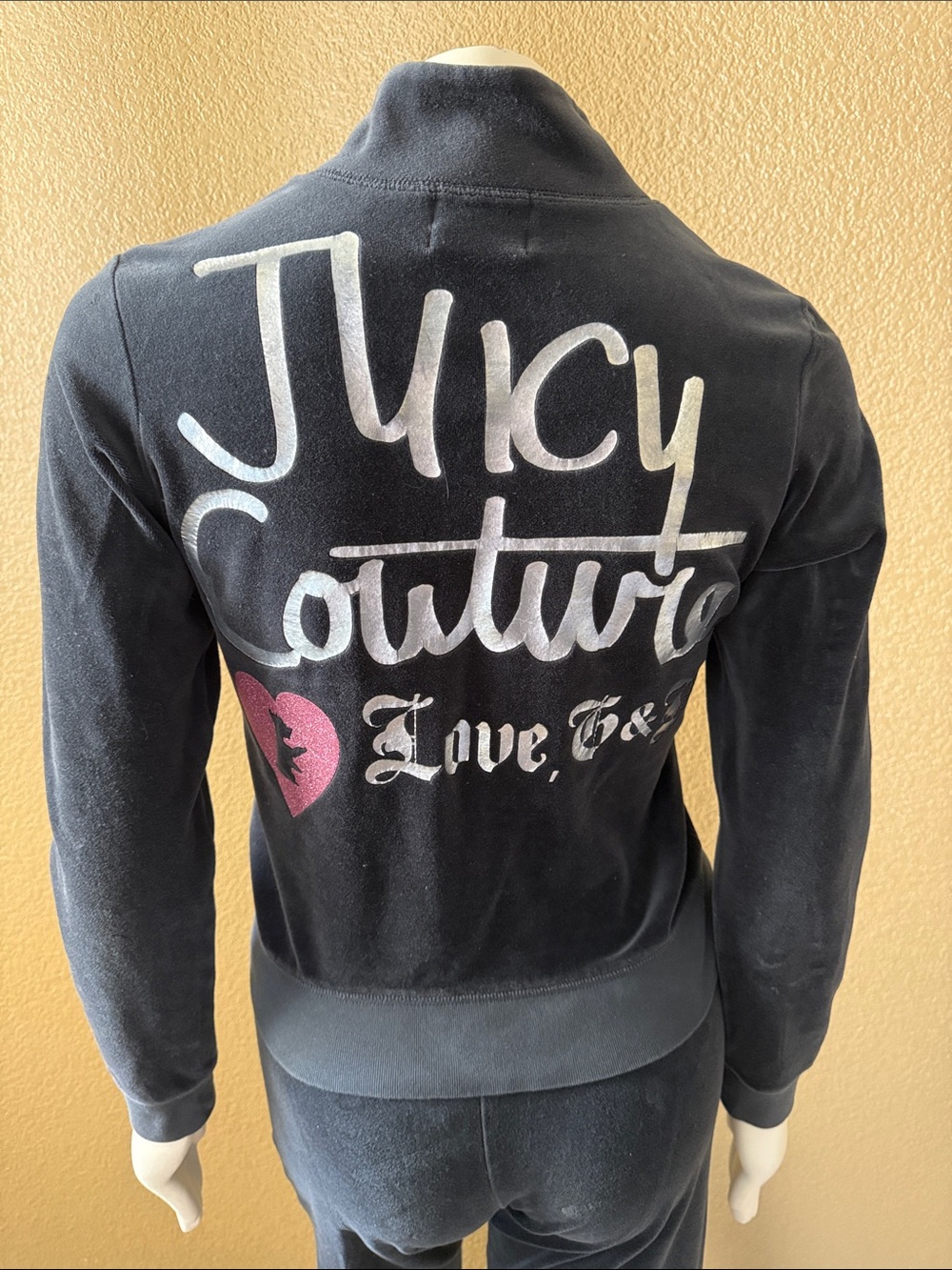 Juicy Couture Black Velour Logo Jacket with Pink Heart